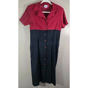 Vtg Darian Petite Black & Red Velvet Button Down Dress Size 10 Pin Up Betty Boop